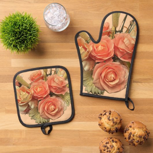 "Bouquet" Oven Mitt & Pot Holder Set (Oben Unten)