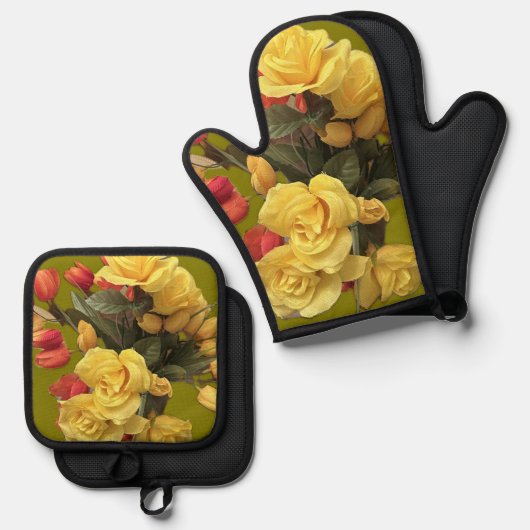 "Bouquet" Oven Mitt & Pot Holder Set (Vorderseite/Rückseite)