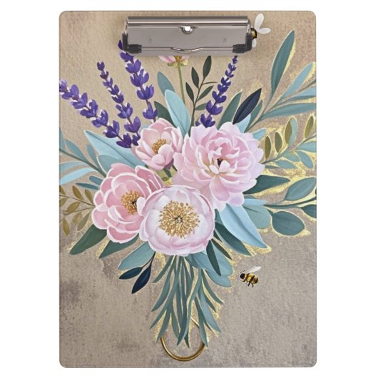 Bouquet-Pfennige Lavendel-Blume Rustikal Klemmbrett (Vorderseite)