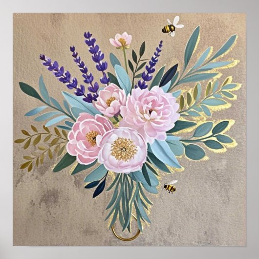 Bouquet-Pfennige Lavendel-Blume Rustikal Poster (Vorne)