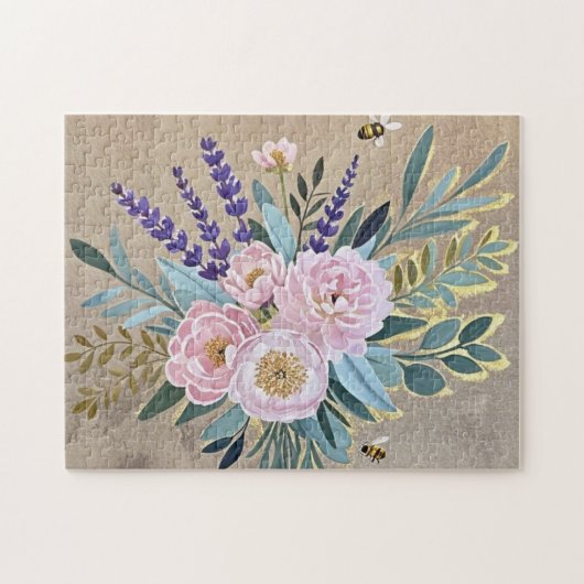Bouquet-Pfennige Lavendel-Blume Rustikal Puzzle (Horizontal)