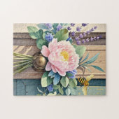 Bouquet-Pfennige Lavendel-Blume Rustikal Puzzle (Horizontal)