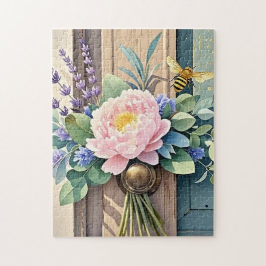 Bouquet-Pfennige Lavendel-Blume Rustikal Puzzle (Vertikal)