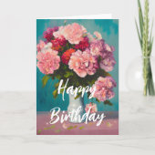 Bouquet Pink Frühlingskarnelen in Vase Geburtstag Karte (Vorderseite)