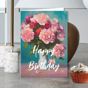 Bouquet Pink Frühlingskarnelen in Vase Geburtstag Karte