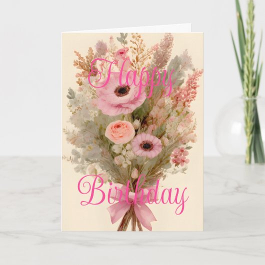 Bouquet Pink Spring Blumen Happy Birthday Karte (Vorderseite)