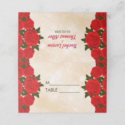 Bouquet Rd Rose Platzkarte (Außenseite Aufgefaltet)