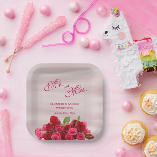 Bouquet romantischer Rote Rosen Hochzeit Pappteller (Party)