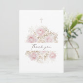 Bouquet rosa | Tauf-Dankeskarten Einladung (Stehend Vorderseite)