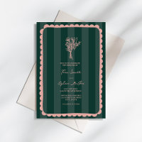 Bouquet Scalloped Emerald Stripe Pink Wedding