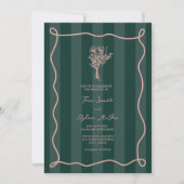 Bouquet Swirl Green Stripe Pink Wedding Einladung (Vorderseite)