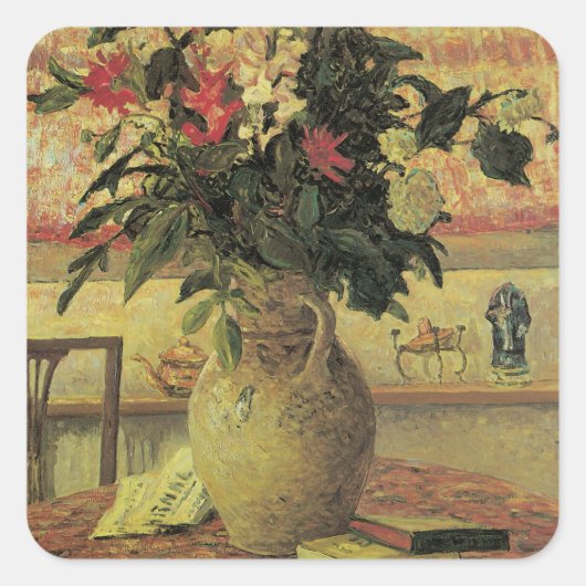 Bouquet von Blume an Window von Maxine Maufra Quadratischer Aufkleber (Vorderseite)