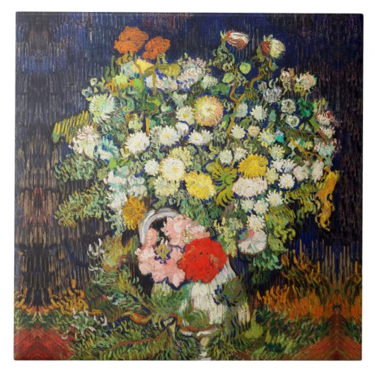 Bouquet von Blume in einer Vase von Vincent Van Go Fliese (Vorderseite)
