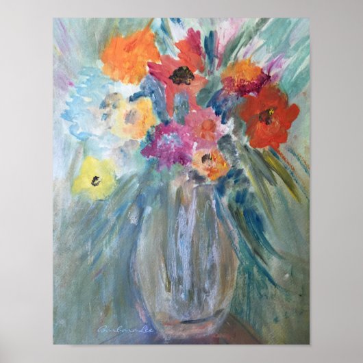 Bouquet von Blume in Glass Vase Poster (Vorne)