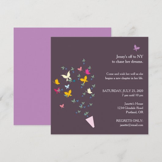 Bouquet von Butterflies Farewell Party Einladung (Vorne/Hinten)