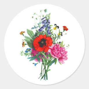 Bouquet von Foxglove, Poppy und Peonie von Prevost Runder Aufkleber