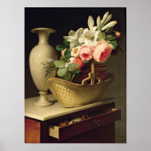 Bouquet von Lilies und Rose in einem Korb, 1814 Poster