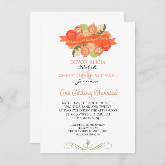 Bouquet von Ranunculus Wedding Einladung (Vorne/Hinten)