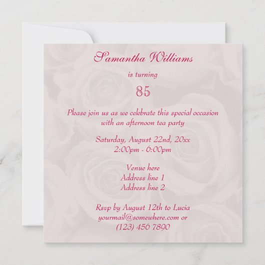 Bouquet von Rosen 85. Geburtstag Einladung (Rückseite)