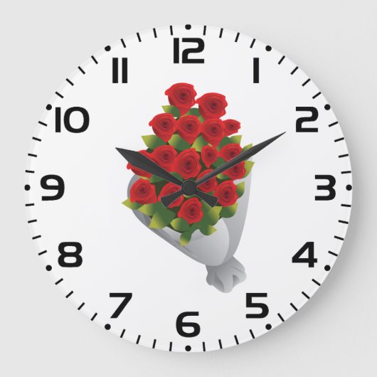 Bouquet von Rote Rosen Große Wanduhr (Vorderseite)