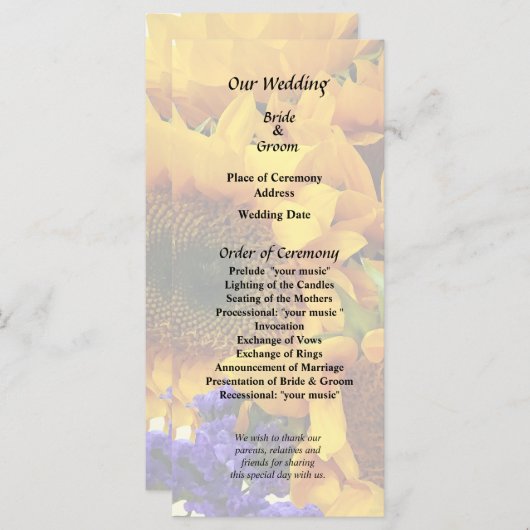 Bouquet von Sonnenblumen und Lila Statice-Programm Programm (Vorne/Hinten)