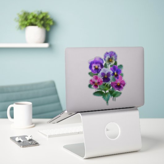 Bouquet von Violets Pansy Blume Aufkleber (Laptop auf Schreibtisch)