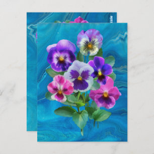 Bouquet von Violets Pansy Blume DANKE Postkarte