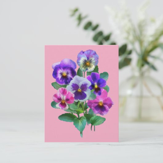 Bouquet von Violets Pansy Blume DANKE Postkarte (Stehend Vorderseite)