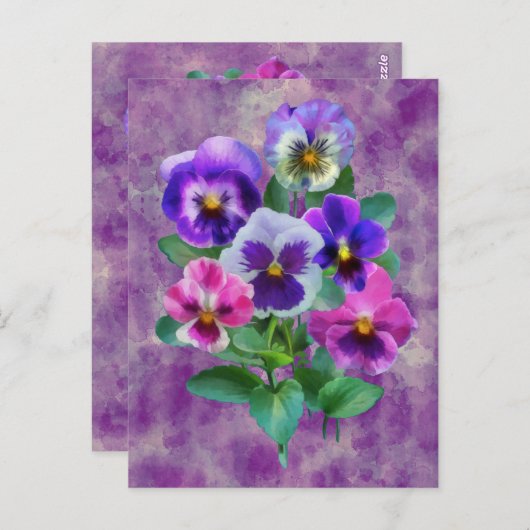 Bouquet von Violets Pansy Blume DANKE Postkarte (Vorne/Hinten)