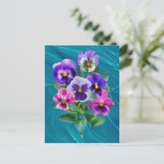 Bouquet von Violets Pansy Blume DANKE Postkarte (Stehend Vorderseite)