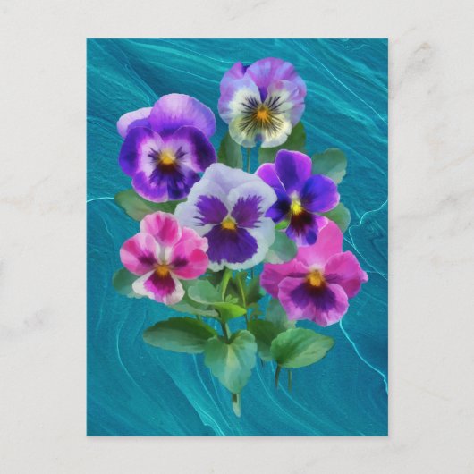 Bouquet von Violets Pansy Blume DANKE Postkarte (Vorderseite)