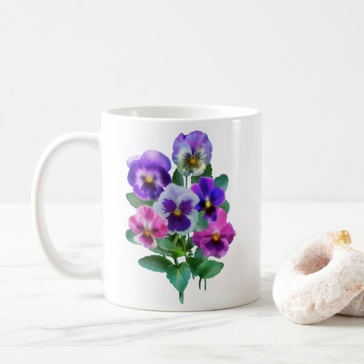 Bouquet von Violets Pansy Blume Kaffeetasse (Mit Donut)