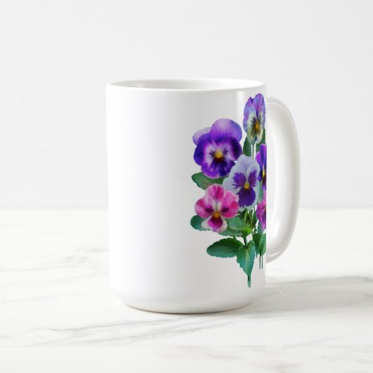 Bouquet von Violets Pansy Blume Kaffeetasse (VorderseiteRechts)