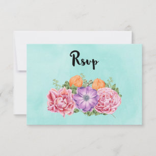 Bouquet von Watercolor Blume Stilvolle Hochzeitsre RSVP Karte