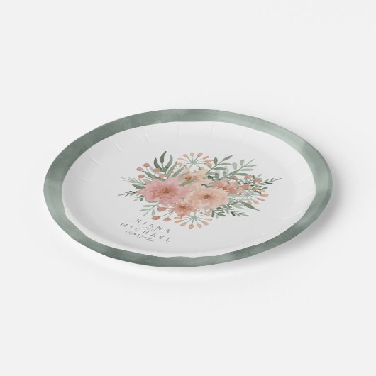 Bouquet Wedding Blush ID654 Pappteller (Schrägansicht)