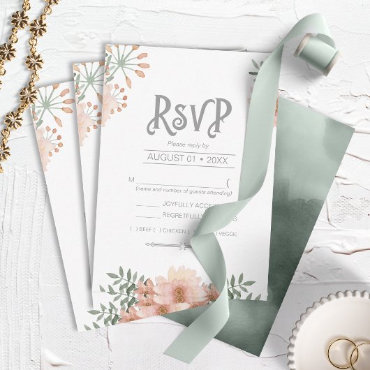 Bouquet Wedding Blush ID654 RSVP Karte