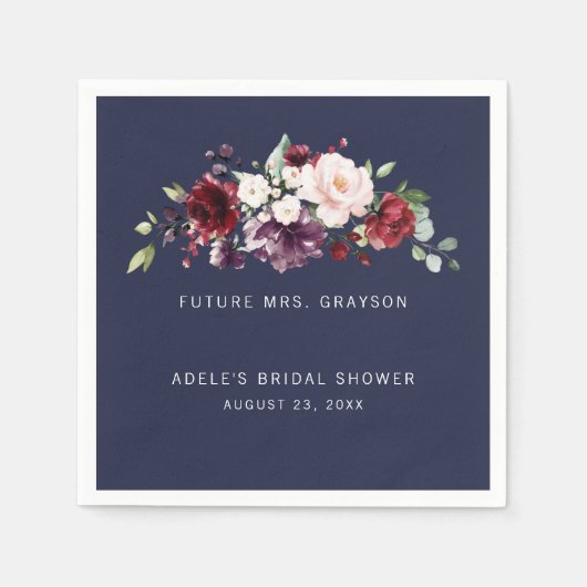 Bouquet Wine Blush Future Mrs. Brautparty Navy Serviette (Vorderseite)