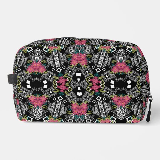 Bouquets aus rosa Blume Blume auf geometrisch Waschbeutel (Vorderseite)