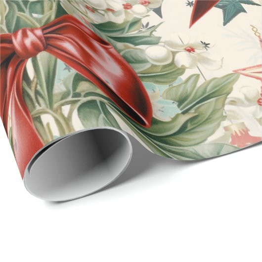 Bouquets & Baubles Retro Weihnachtswackelpapier Geschenkpapier (Rolleneckpunkt)