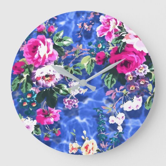 Bouquets mit Rose Große Wanduhr (Vorderseite)