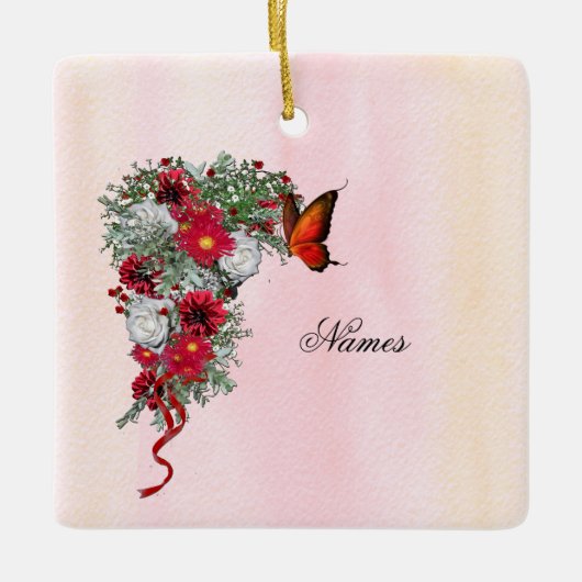 Bouquets mit weißem Rosen, Burgund und Weißrosen Keramikornament (Vorderseite)