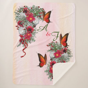 Bouquets mit weißem Rosen und Burgund Sherpadecke