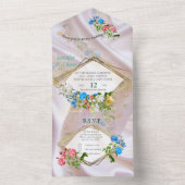 Bouquets von mehrfarbigen Rose auf Seidentexturen All In One Einladung (Innen Boden)