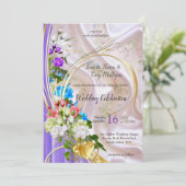 Bouquets von mehrfarbigen Rose auf Seidentexturen Einladung (Stehend Vorderseite)