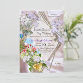 Bouquets von mehrfarbigen Rose auf Seidentexturen Einladung (Stehend Vorderseite)