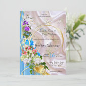 Bouquets von mehrfarbigen Rose auf Seidentexturen Einladung (Stehend Vorderseite)