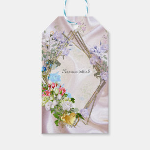 Bouquets von mehrfarbigen Rose auf Seidentexturen Geschenkanhänger