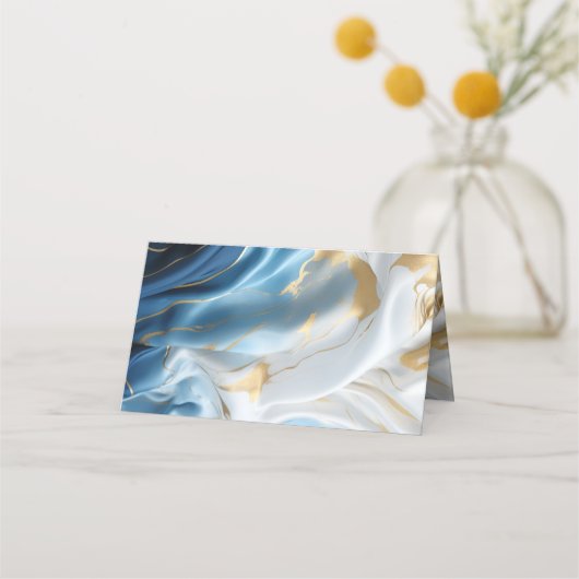 Bouquets von Silky Blue White und Gold Edges Platzkarte (Rückseite)