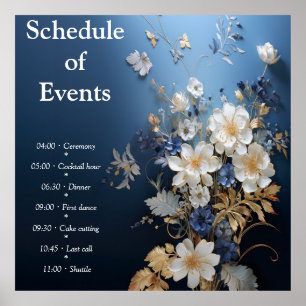 Bouquets von Silky Blue White und Gold Edges Poster