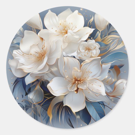 Bouquets von Silky Blue White und Gold Edges Runder Aufkleber (Vorderseite)